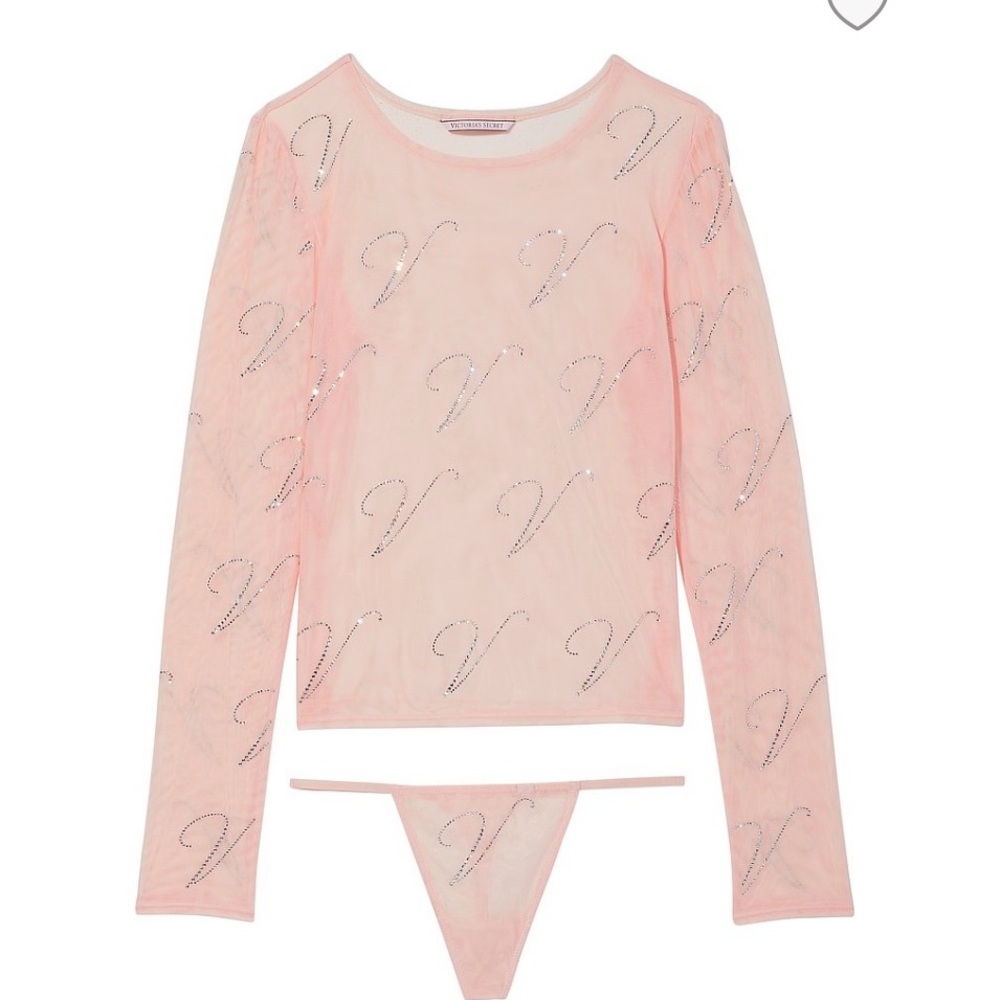 Shine Mesh V Logo Pink Top and Panty Set